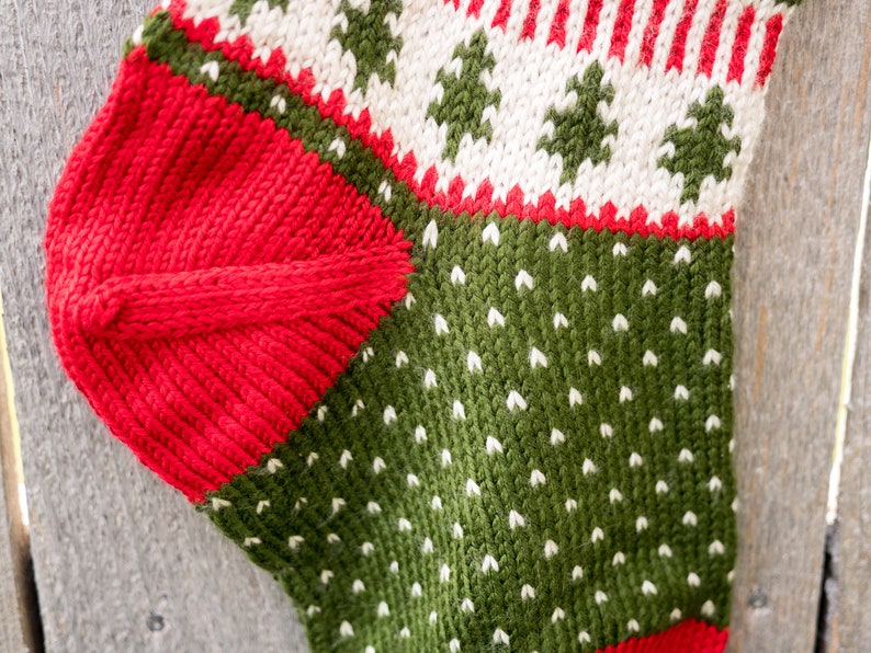 Hand knit Christmas Stocking Poinsettia flower/Snowflake Red, White, Green Made to Order Customizable image 4
