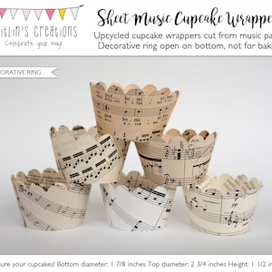 Vintage notpapper för muffinsformar - Festtillbehör - Bröllop, Födelsedag, Möhippa, Babyshower, Musikfest - Klar att skickas
