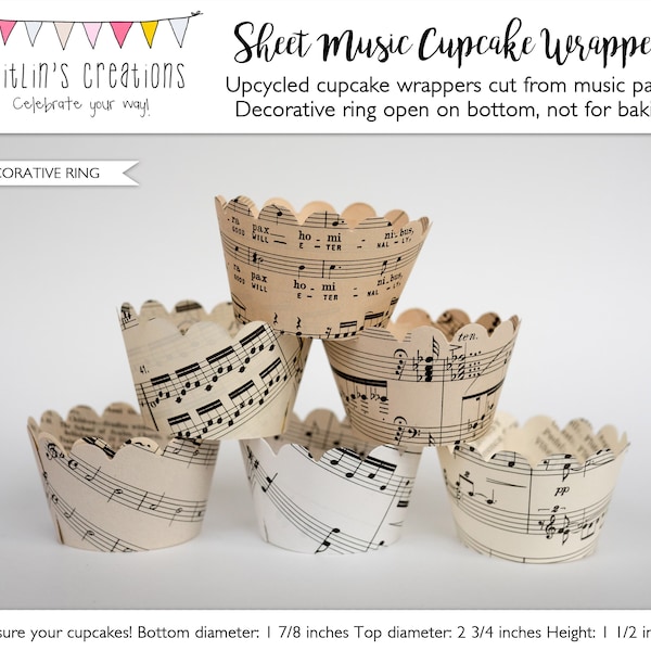 Vintage Sheet Music Cupcake Wrappers - Party Supplies- Wedding, Birthday, Bridal Shower, Baby shower, Music party - Ready to ship