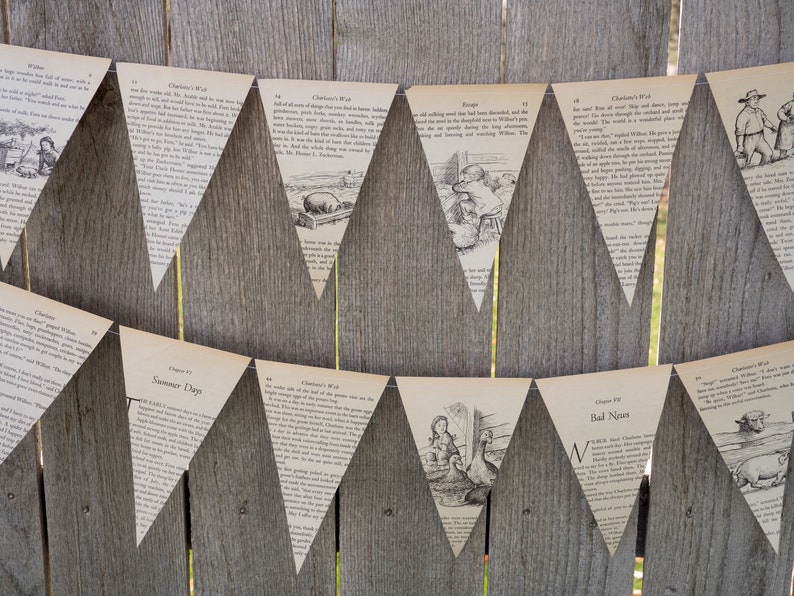 Upcycled Book Bunting Charlotte's Webb Party decoration, baby shower bunting, garland, upcycled Paper Decor Ready to ship image 3