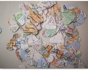 500 Paper Map Hearts - Table Scatter - 1 inch hearts - Ready to Ship