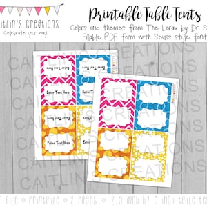 Druckbare Tischaufsteller in Orange, Gelb, Blau und Pink - Lebensmitteletiketten - SOFORTIGER DOWNLOAD - Inspiriert von The Lorax von Dr. Seuss