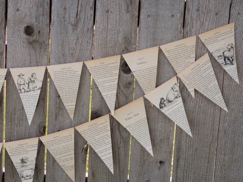 Upcycled Book Bunting Charlotte's Webb Party decoration, baby shower bunting, garland, upcycled Paper Decor Ready to ship image 5