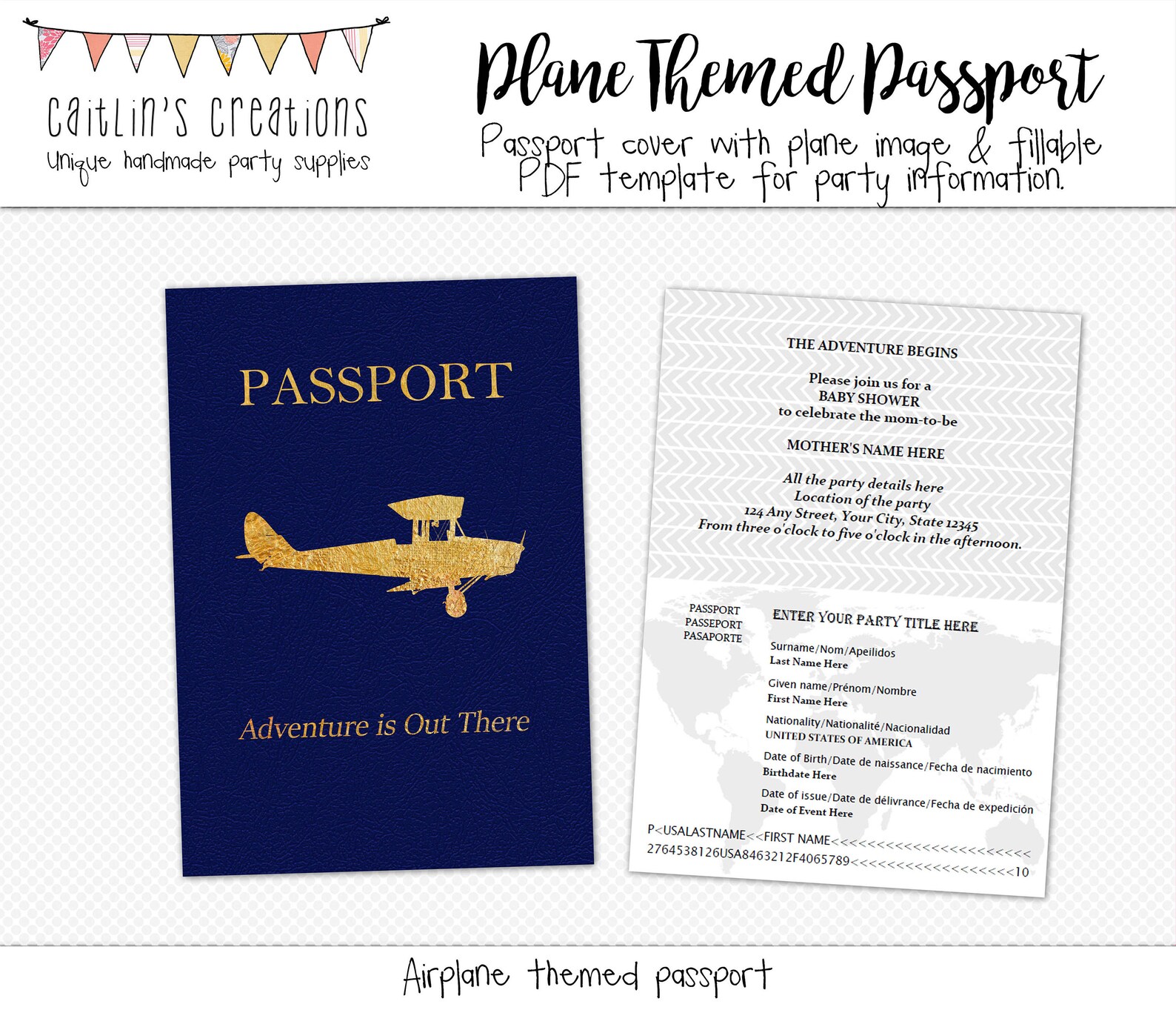 Plane Passport Printable PDF 5x7 Party Invitation Baby | Etsy