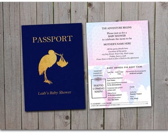 Printable Baby Shower Passport - 5x7 instant download - Stork, baby shower, gender reveal party - Custom passport - Template