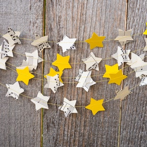 Twinkle Little Star Paper Garland - Sheet Music, Yellow Stars - Choose your length - Ready to Ship