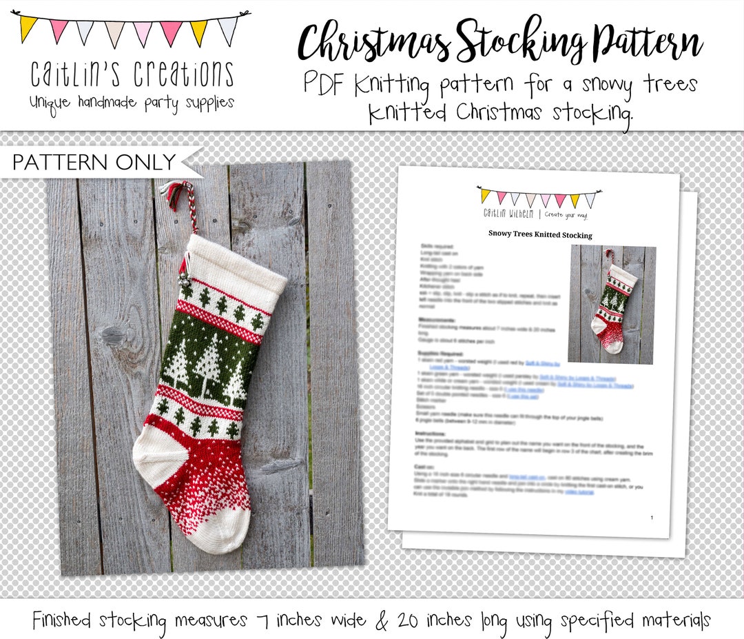 Digital Knitting Pattern | Snowy Trees | Knitted Christmas Stocking ...