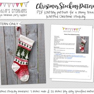 Digital Knitting Pattern | Snowy Trees | Knitted Christmas Stocking | Instant Download | Includes links to video tutorials