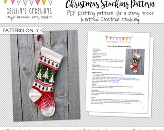 Digital Knitting Pattern | Snowy Trees | Knitted Christmas Stocking | Instant Download | Includes links to video tutorials