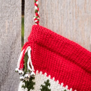 Hand knit Christmas Stocking Poinsettia flower/Snowflake Red, White, Green Made to Order Customizable image 8