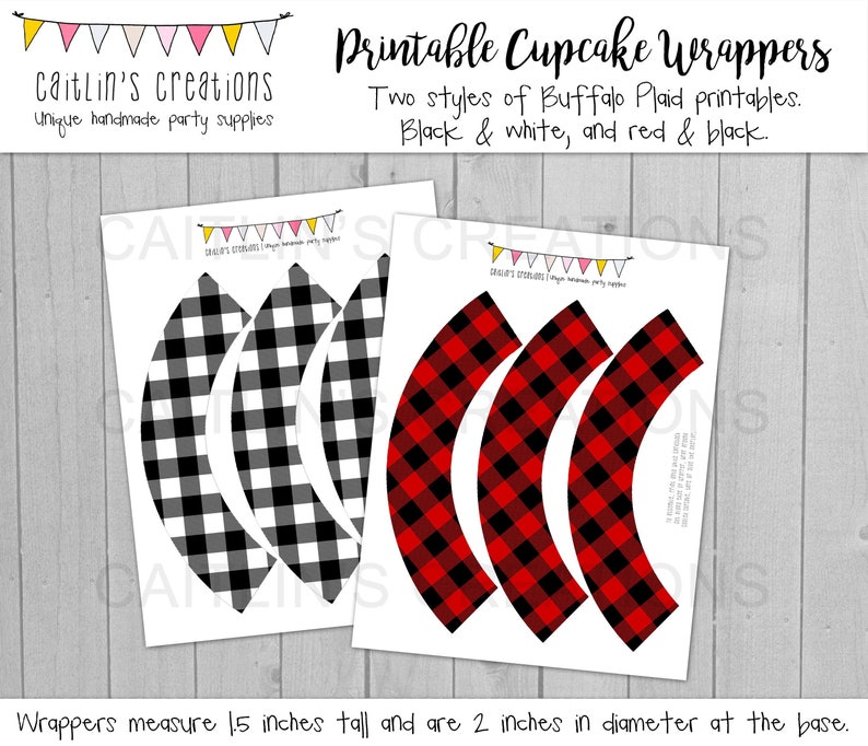 Printable Buffalo Plaid Cupcake Wrappers Winter celebration Red Instant Download Christmas Party DIY, Printable, Party decor image 1