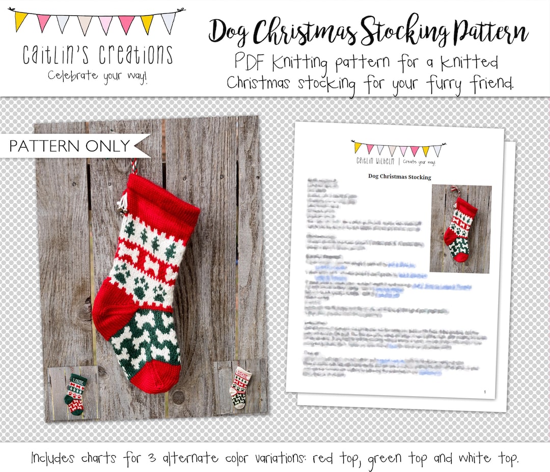 Digital Knitting Pattern | Dog Stocking| Knitted Christmas Stocking ...