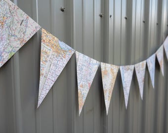 Map Paper Bunting - US Road Atlas - Party Supplies - Going away, Wedding, Birthday, Bridal Shower, Baby shower, missionary - Ready to ship