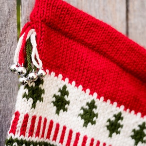 Hand knit Christmas Stocking Poinsettia flower/Snowflake Red, White, Green Made to Order Customizable image 2