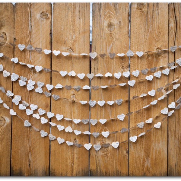 Guirlande de cœurs en papier - Guirlande de mariage - Cœurs en papier - 5 ou 10 verges - Cœurs de dictionnaire vintage - Prêt à expédier