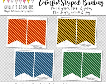 Printable Striped Bunting Template - Wizard party, classroom decor, birthday party, baby shower, library decor - Swallow tail flags - DIY