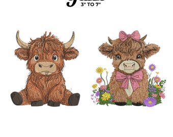 Baby Highland Cow Embroidery Designs, Farm Animals (Instant Download)