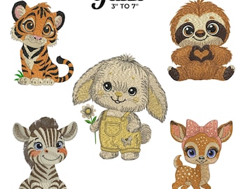 Diseños de bordado de animales de safari: Decoración para bebés y niños (9 tamaños, descarga instantánea)