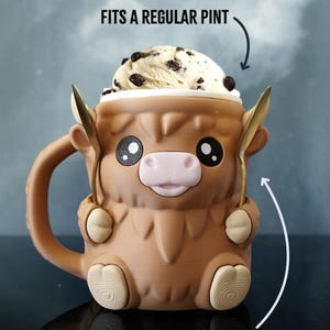Ferdinand der Highland-Kuh Eiscreme-Pinthalter - 3D gedruckte gemütliche Pint-Hülle