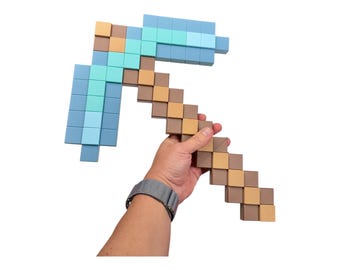 Minecraft Inspired Pixel Craft Pickaxe Prop Kit, Block Style Gamer Cosplay Tool, Collector Display