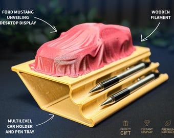 Ford Mustang Unveiling Desktop Display – Car Desk Organizer, Pen Holder Tray, Automotive Gift, Modern Office Decor