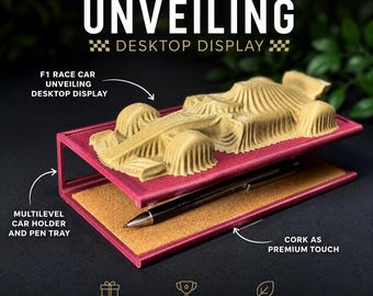 F1 Race Car Unveiling Desktop Display – Formula Racing Organizer, Cork Tray