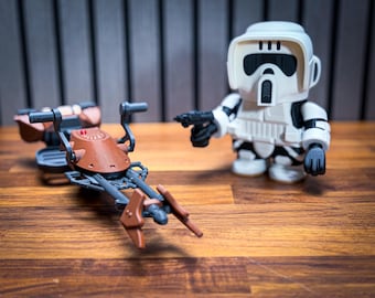 Star Wars Inspired Speeder Bike Display Set, Scout Rider Figure Model, Sci-Fi Desk Decor Gift