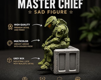 Sad Master Chief Halo Figurine – Spartan Gaming Desk Decor – Sci-Fi Collectible Statue