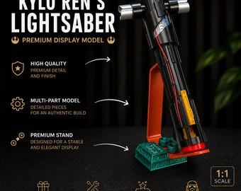 Star Wars Kylo Ren Lightsaber – Premium Display Saber, Multi-Part Build Kit, Collector Desk Decor with Stand