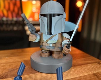 Star Wars Inspired Mandalorian Figure Kit, Sci-Fi Collector Display Model, Galactic Desk Decor