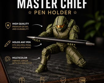 Master Chief Pen Holder – Sci-Fi Desk Organizer, Gamer Office Pencil Stand, Halo-Inspired Figure
