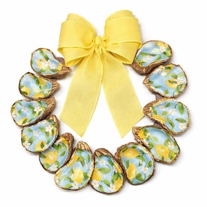 Oyster Shell Wreath with Lemons and bright Yellow Bow. Ships in 1-2 Days! FREE SHIPPING!