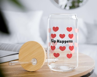 16oz Glass Tumbler with bamboo Lid & Straw, Iced Coffee Glass, Aesthetic Reusable Cup