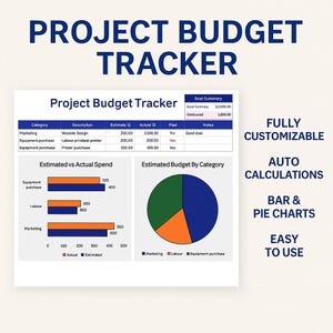 Project Budget Tracker Excel Template – Estimate vs Actual Spend, Auto Charts, Cost Summary