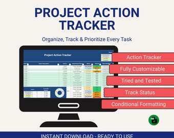 Projectactietracker | Excel-spreadsheet om taken, deadlines en prioriteiten te beheren | Bewerkbare sjabloon actielogboek
