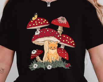 Goblincore Shirt, Cat and Mushroom Shirts, Cat Mushroom Shirt, Cat Lover Gift, Mushroom Tee, Cottagecore Shirt, Cat Owner Gift, Mushroom Tee