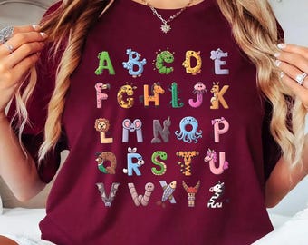 Alphabet Shirt, ABC Shirt, Animals Alphabet T-Shirt, Kingergarten Teacher Shirt, Alphabet Shirt for Teachers, Tescher Shirt, Kids Shirt