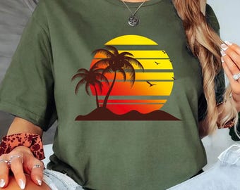 Retro Tropical Sunset Summer Shirt, Summer Vibes Tshirt, Palm Beach Shirt, Beach Trip Gifts, Funny Summer Camp Tee, Cute Unisex Graphic Tee