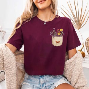 Wild Flowers Pocket Shirt, Wildflower Tshirt, Floral Shirt, Botanical Shirt, Flower Shirt, Nature Lover Shirt, Ladies Shirts, Gift for Women