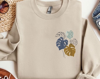 Monstera Leaf Sweatshirt, Plant Sweatshirt, Nature Lover Sweatshirt, Gift for Plant Lover, Botanical Sweatshirt, Gardening Sweat, Plant Mom