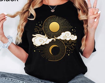 Sun and Moon T Shirt Aesthetic Shirt Yoga Shirt Pagan Clothing Aesthetic Clothing Celestial Clothing Moon T-Shirt Sun TShirt Celestial Shirt
