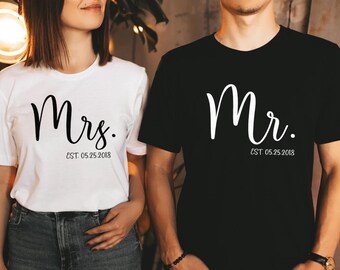 Mr and Mrs Tshirt, Just Married Shirt, Honeymoon Shirt, Bride and Groom Shirts, Personalized Mr and Mrs Shirts,Bridal Shower Gift,Mr and Mrs
