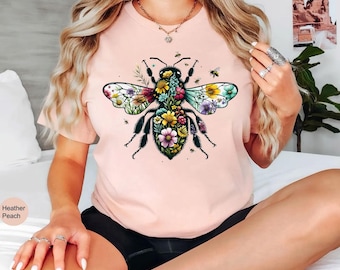 Bee Wildflower Shirt, Bee Shirt, Nature Shirt, Summer Tee, Cute Bee Tee, Bee Botanical Shirt, Honeybee Shirt, Beekeeper Gift,Bee Lover Shirt