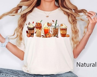 Fall Coffee Shirt, Cute Fall Sweatshirt, Coffee Lover tee Shirt, Halloween Pumpkin Latte Drink Cup, Pumpkin Spice Shirt, Thanksgiving Shirt