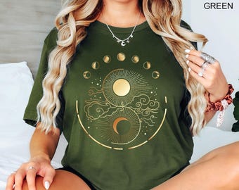 Mystic Moon And Sun Shirt, Mystical Moon Phase Shirt, Moon Phase T-Shirt, Boho Vintage Moon Shirt, Celestial Moon Shirt, Spiritual T-Shirt