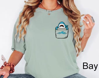 Comfort Colors® Shark Shirt, Shark, Cute Shark Tee, Shark Pocket Shirt, Little Shark T-Shirt, Toddler Shark Shirt, Shark Shirt for Gift