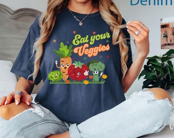 Comfort Colors® Eat Your Veggies Retro Graphic Shirt, Vegan Shirt, Farmers Market Vegetable Shirt, Retro Boho Cute Vintage Shirt, Vegetarian