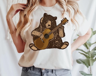 Bear Shirt Gift, Bear Playing Guitar Shirt, Men's Bear Shirt, Men's Graphic Tee, Bear Guitar Tee, Acoustic Guitar Gift, Gift For Guitarist