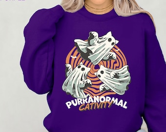 Funny Halloween Cat Sweatshirt, Purranormal Cativity Tee, Black Cat Sweatshirt, Cat Murder Halloween Long sleeve, Funny Halloween Sweatshirt