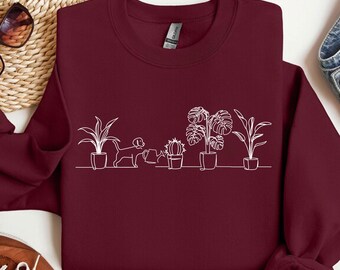 Dog and Plants Sweatshirt, Dog Watering Plants Sweatshirt, Plant Lady Sweatshirt, Plant Lover, Sweatshirt for Dog Lover, Succulent Plant Tee